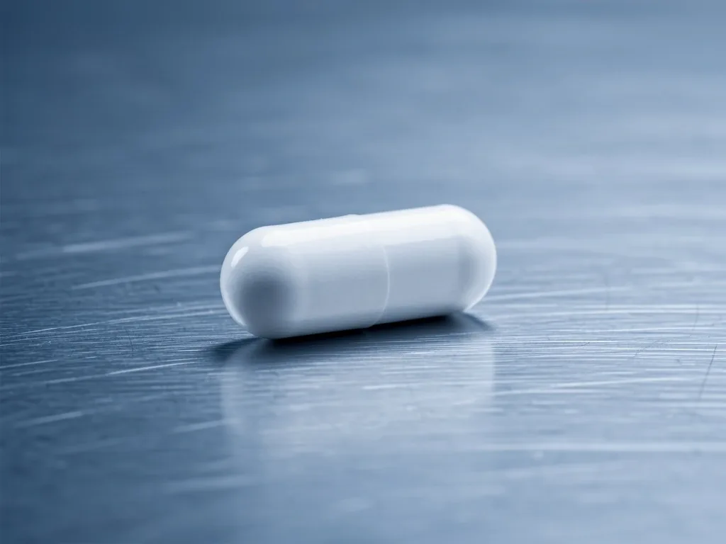 ManBoost vitamin capsule on a steel surface